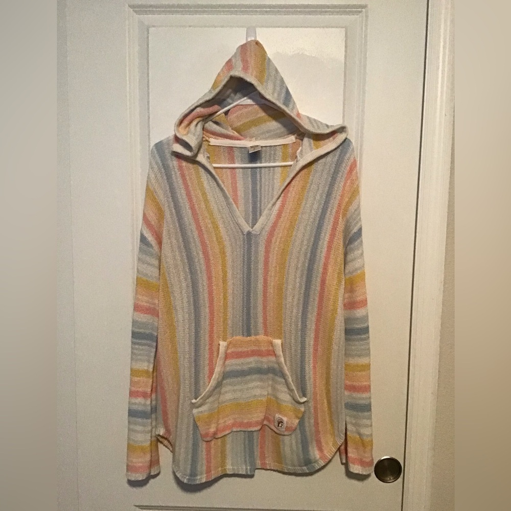 Bucees Women's Hooded Stripe Knit Sweater - Pastel Multicolor